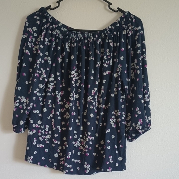 J. Jill Floral Womens Blouse Wearever Collection Sz Petite Medium Off-Shoulder - Picture 6 of 6
